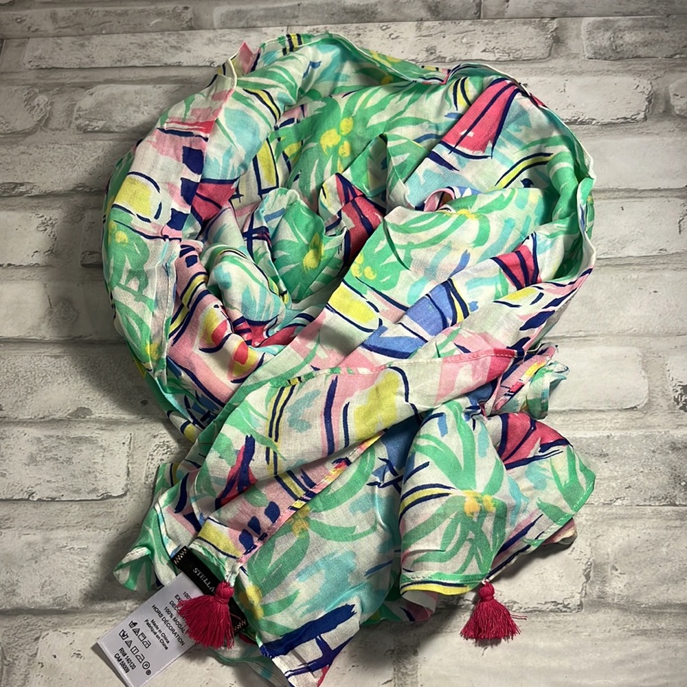 Stella & Dot Palm city scarf Pastel colors cotton large wrap cover up swim